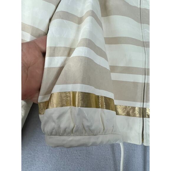 Chanel Lambskin Leather Jacket Women's Size 36 Beige & Gold Stripe Detail Zip - Picture 5 of 16